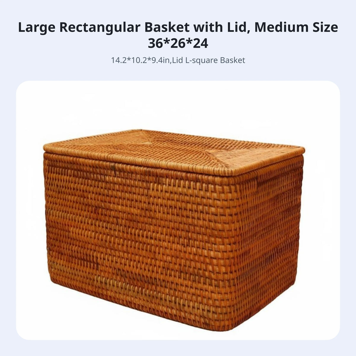 Rectangular Wicker Storage Box with Lid & Handles | Rustic