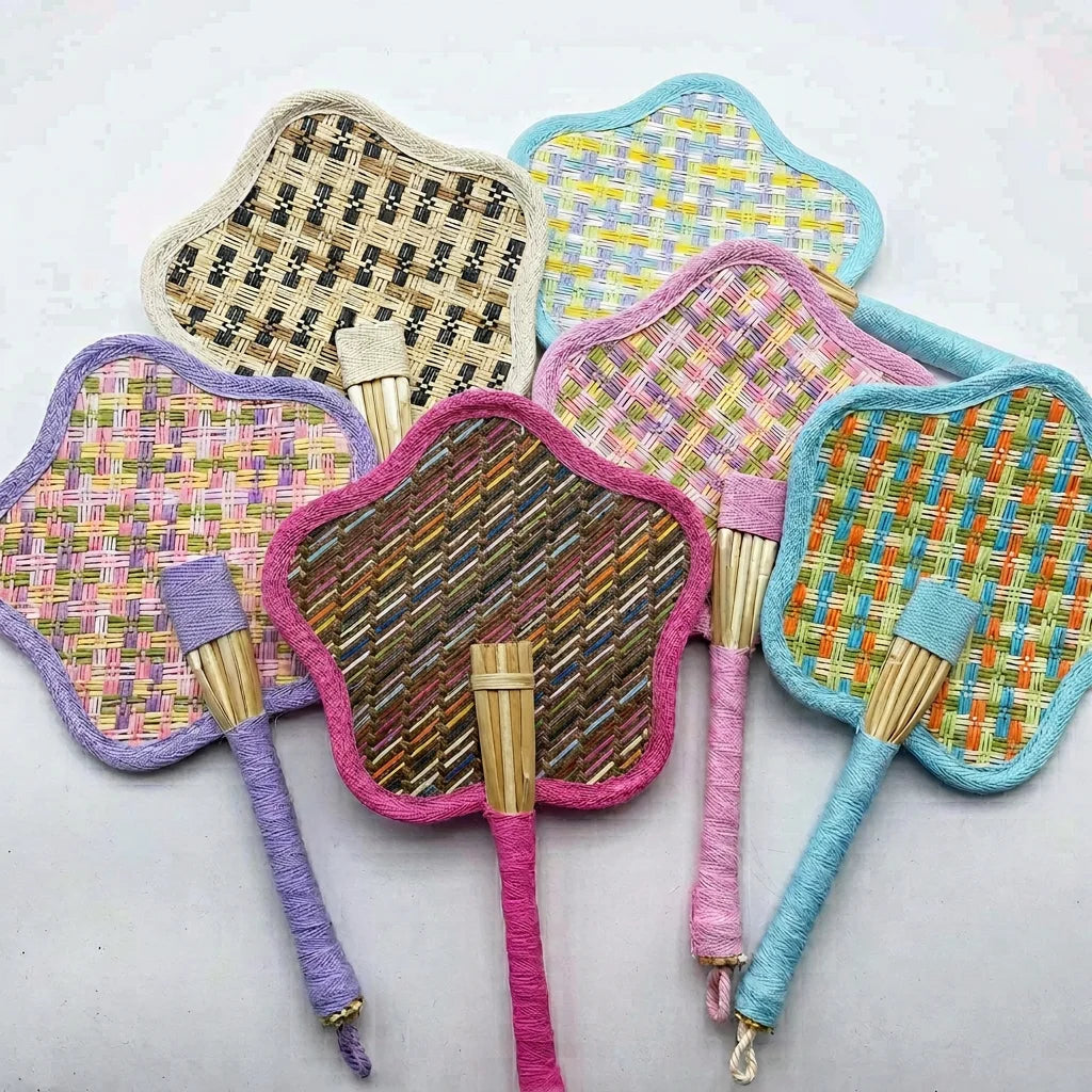 Handmade Woven Straw Handheld Fan – Colorful Summer Fan