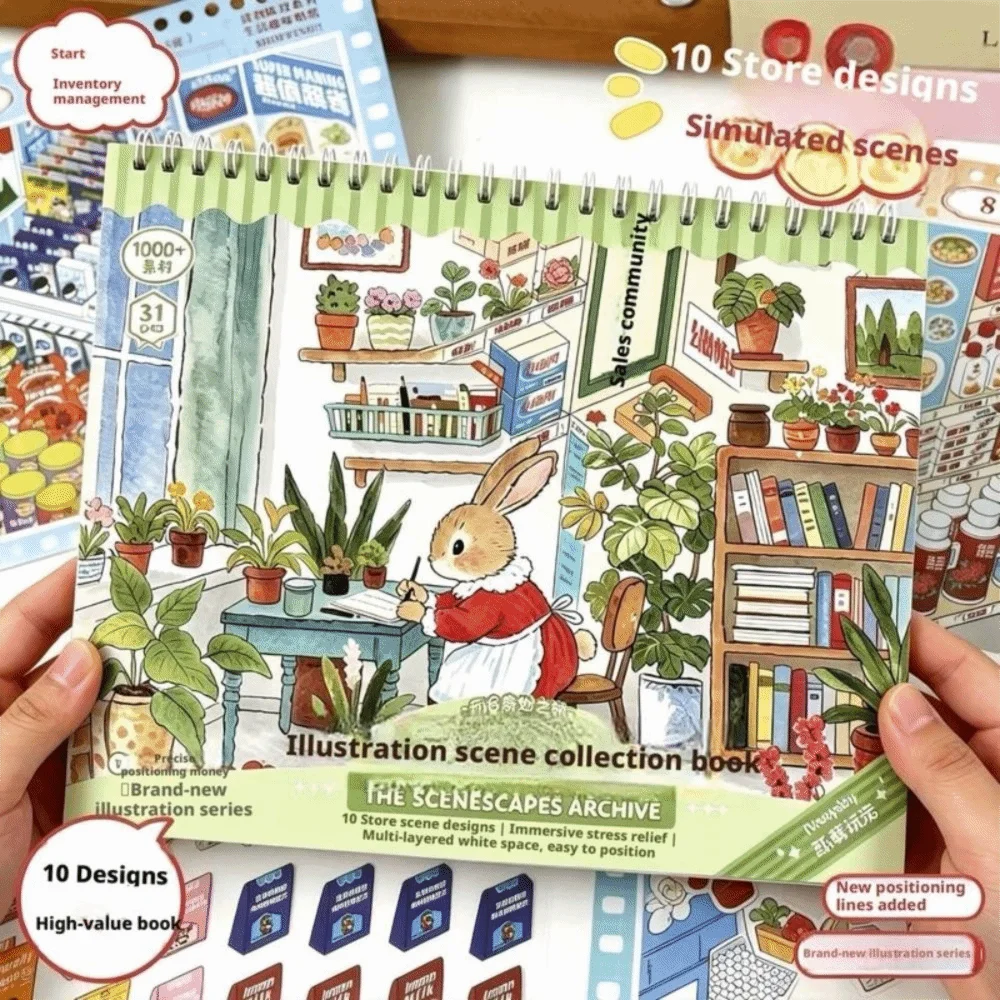 3D Bunny Shop Scene Sticker Book – DIY Scrapbook Craft