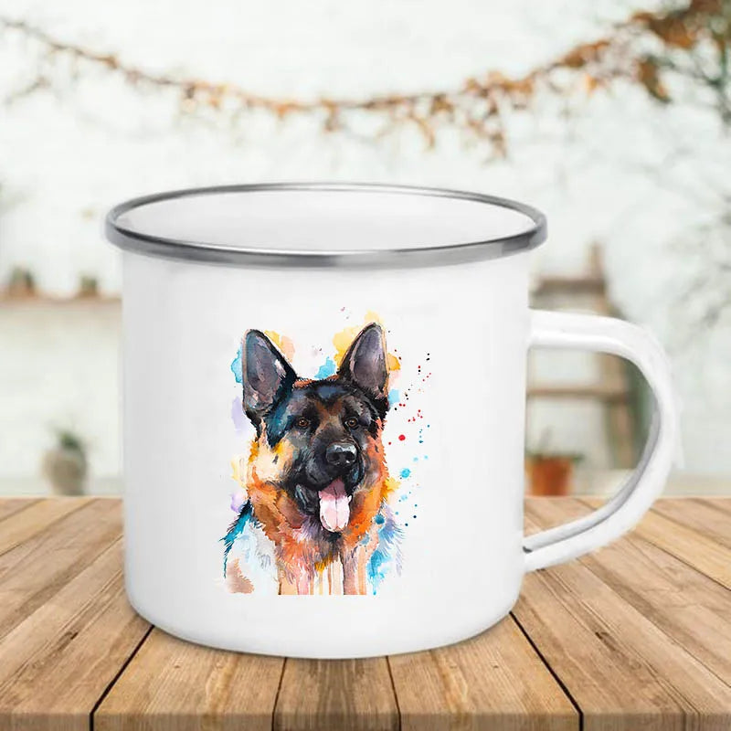 Watercolor Dog Print Enamel Camping Mug 360ml | Dog Lover Gift