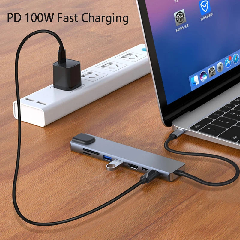 OULLX 8-in-1 USB-C Hub – HDMI, Ethernet, Card Reader & PD