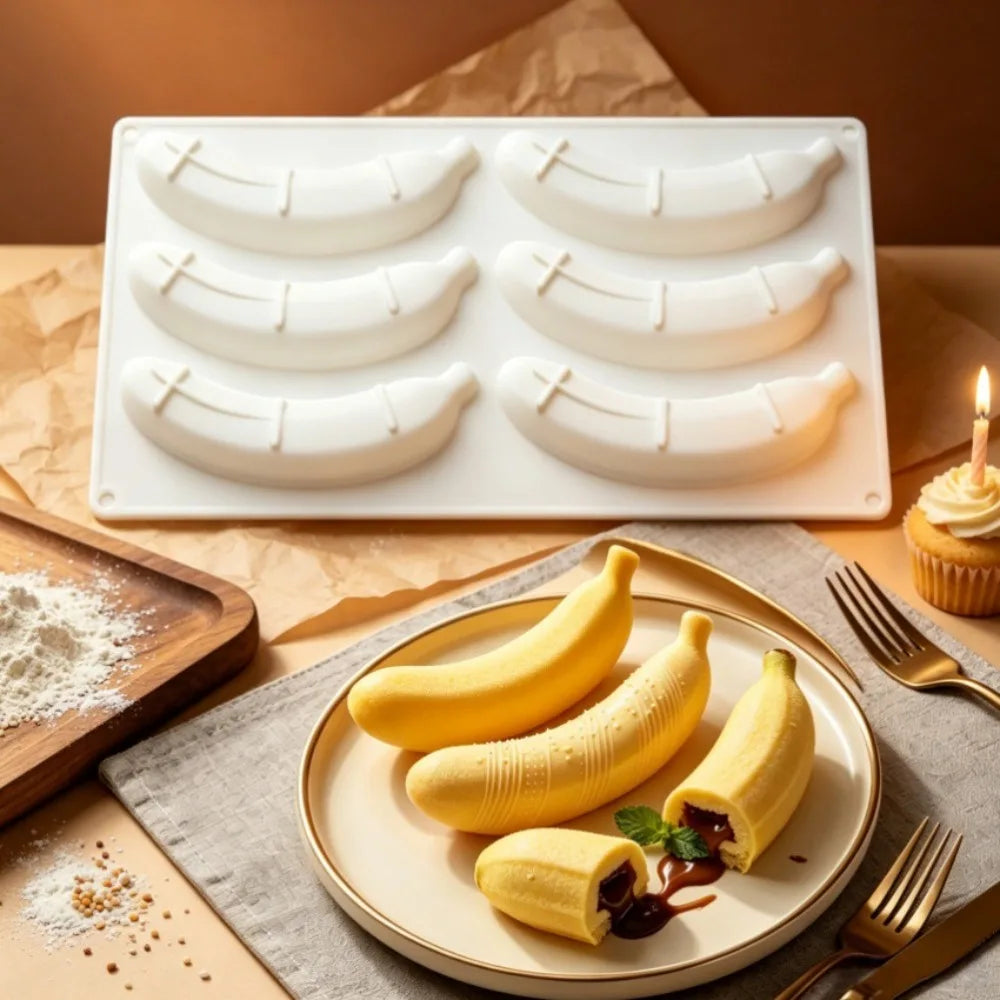 6-Cell Banana Silicone Cake & Chocolate Mold | Food Grade