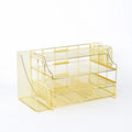 Iron Desktop File Storage Rack – Rose Gold Grid Organizer