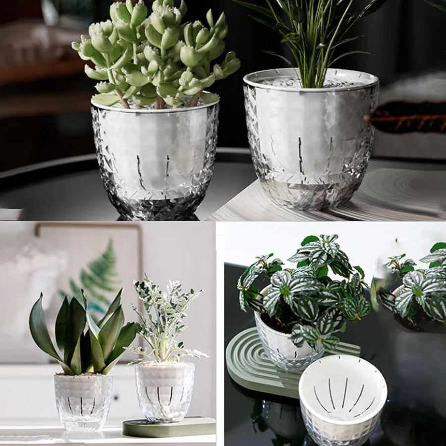 Self-Watering Double Layer Plant Pot with Clear Reservoir
