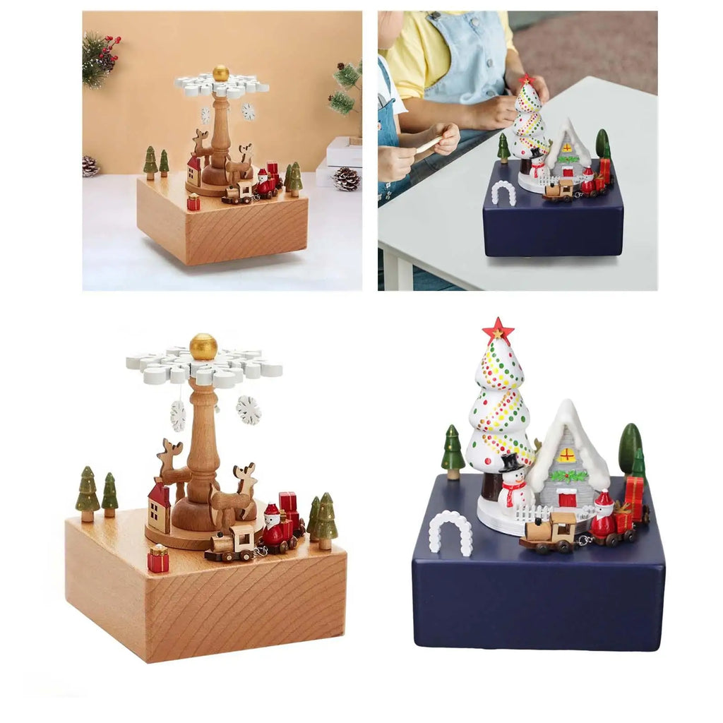 Christmas Wooden Hand Crank Music Box – Carousel Gift