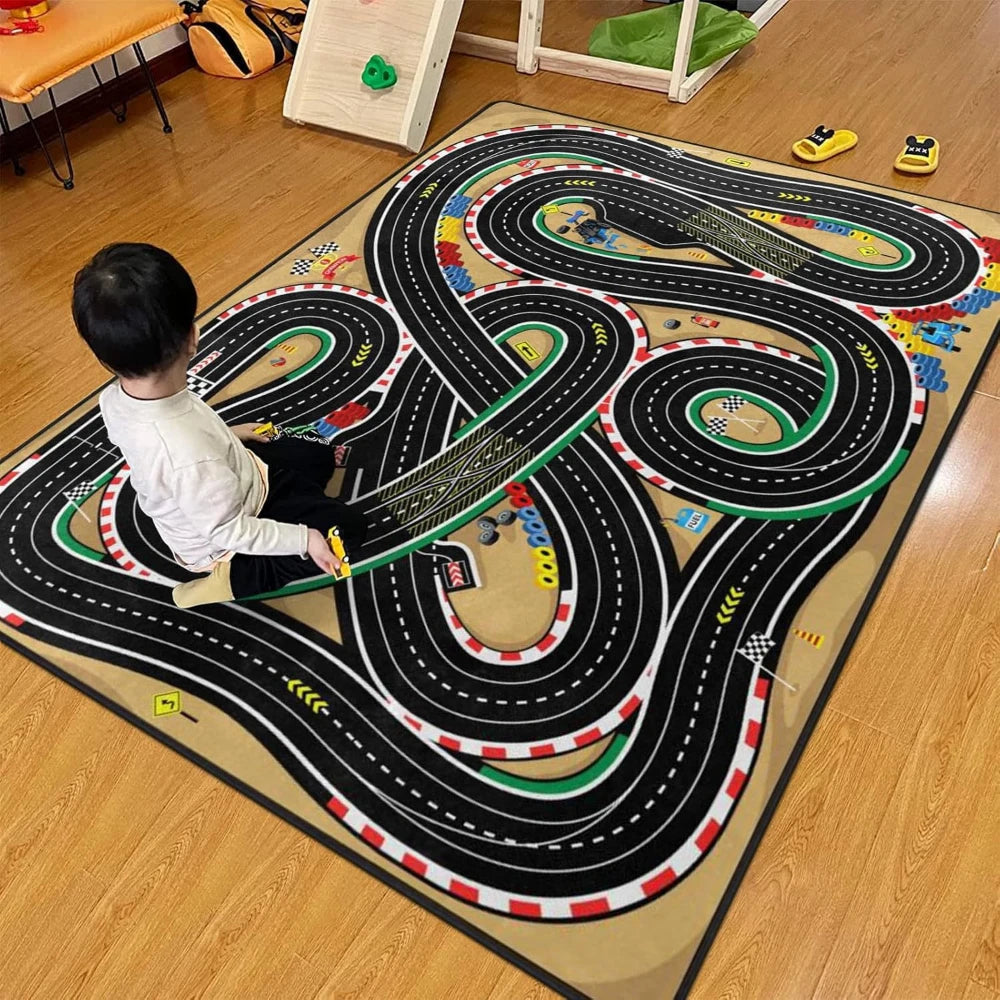 Kids Racing Track Play Mat Rug | Educational Car Carpet