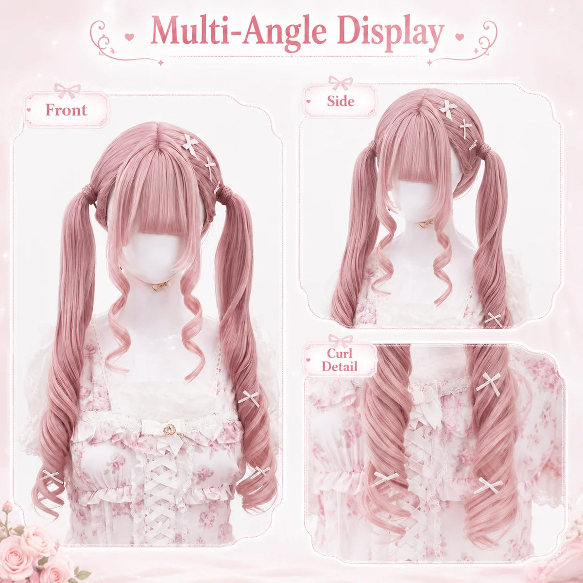 Light Pink Double Ponytail Curly Wig – Sweet Lolita Cosplay