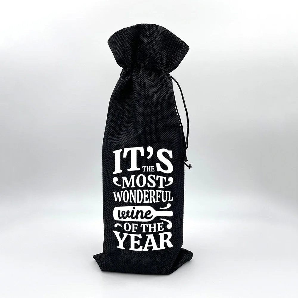 Wine Print Burlap Drawstring Bag – Reusable Eco Gift Pouch