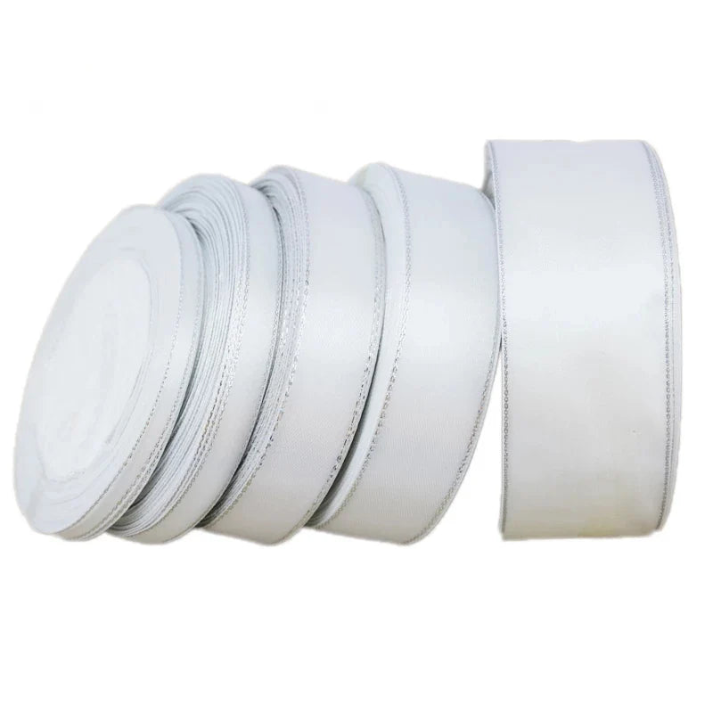 White Silver Edge Satin Ribbon 25 Yards – Gift & Holiday Wrap