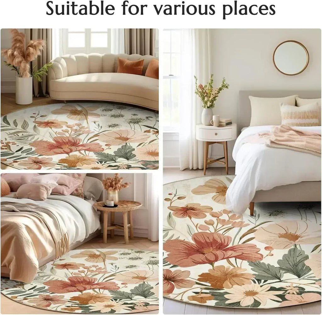 Round Printed Floor Rug | Modern Home Décor Mat – 3 Sizes