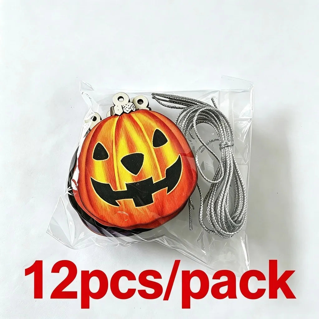 Halloween Wooden Pumpkin Pendants – 12-Piece Holiday Décor Set