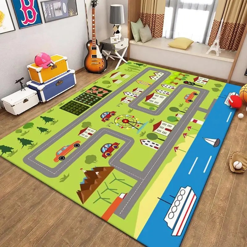 Kids City Map Car Play Mat – Road Rug for Playroom & Bedroom