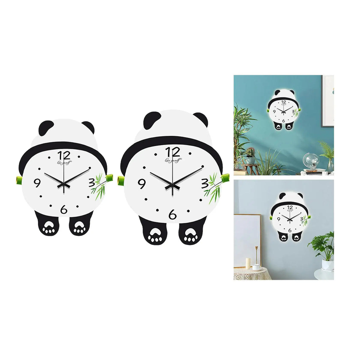 Panda Wall Clock – Silent Wooden Non-Ticking Home Decor