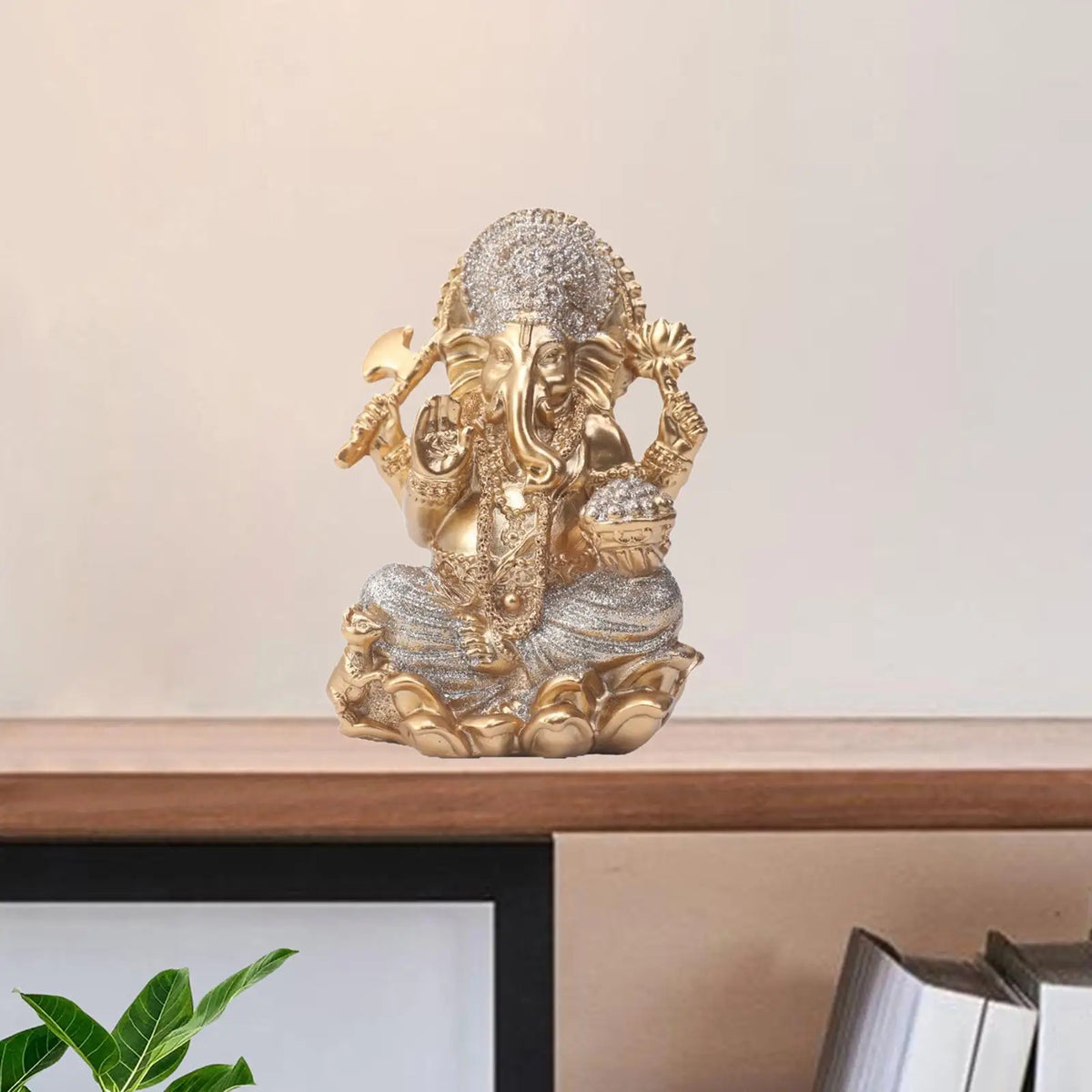 Gold Ganesha Resin Statue – Hindu Elephant God Figurine Decor