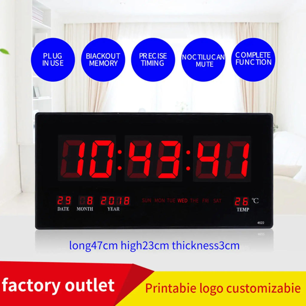 Silent LED Wall Clock – Date, Temperature & Night Display