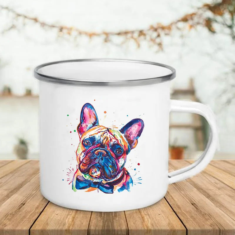 Watercolor Dog Print Enamel Camping Mug 360ml | Dog Lover Gift