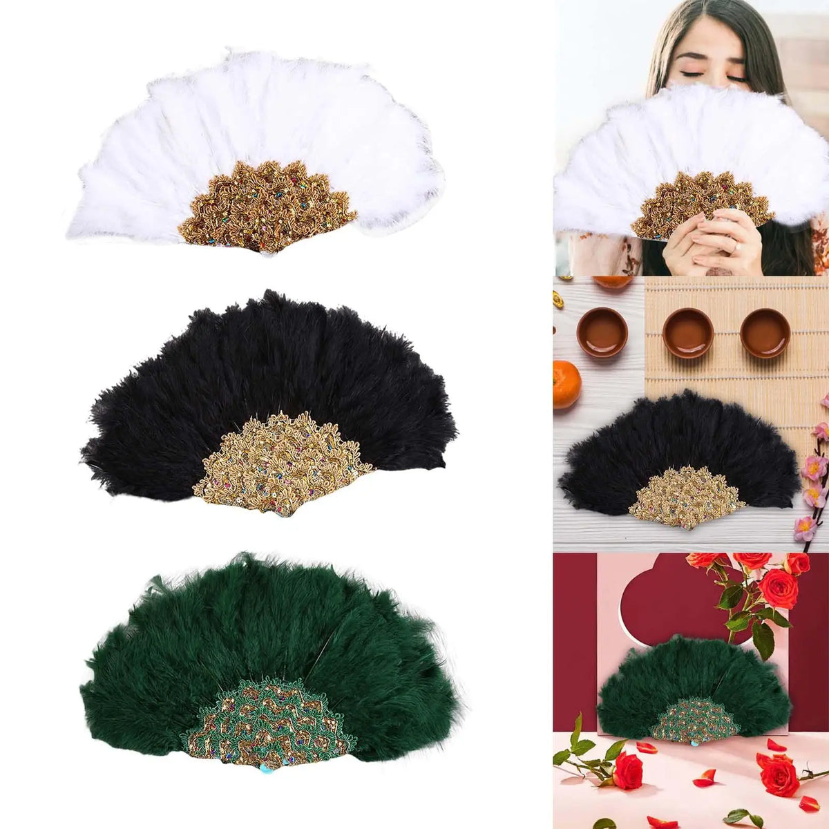 Handmade Feather Decorative Fan – Wedding, Party & Dance