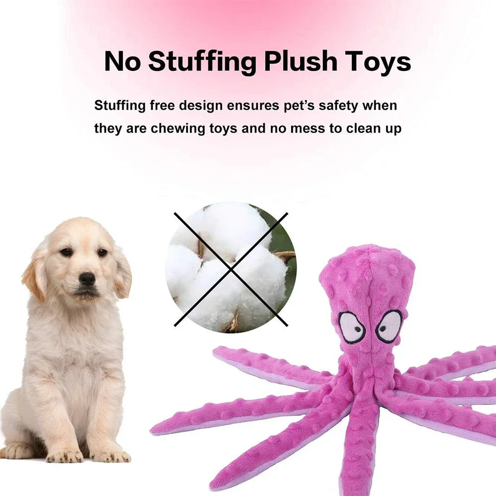 Octopus Squeaky Dog Toy – No Stuffing Crinkle Plush Chew Toy