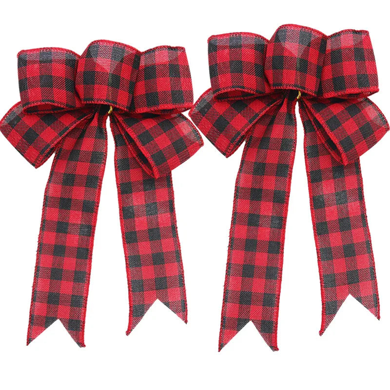 Linen Ribbon Bow Christmas Wreath & Tree Decoration – 2-Pack