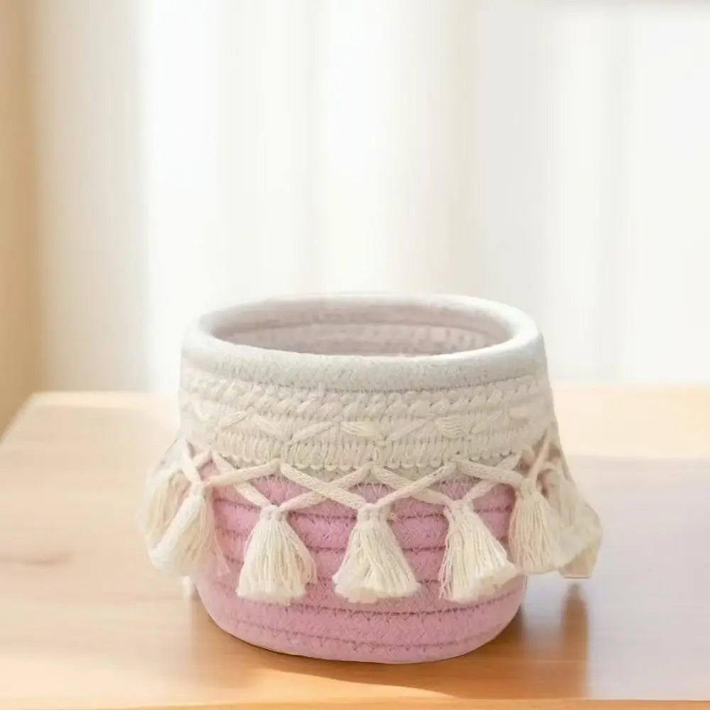 Cotton Rope Tassel Desktop Storage Basket | Woven Organizer