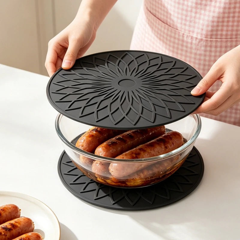 Round Mandala Silicone Trivet Mat – Non-Slip Heat Resistant