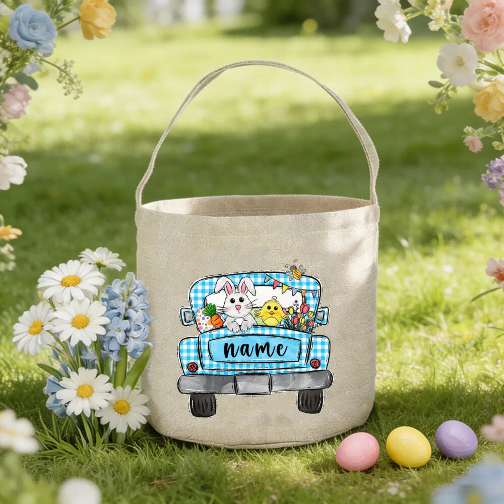 Personalized Easter Tote Bag – Custom Bunny Name Kids Basket
