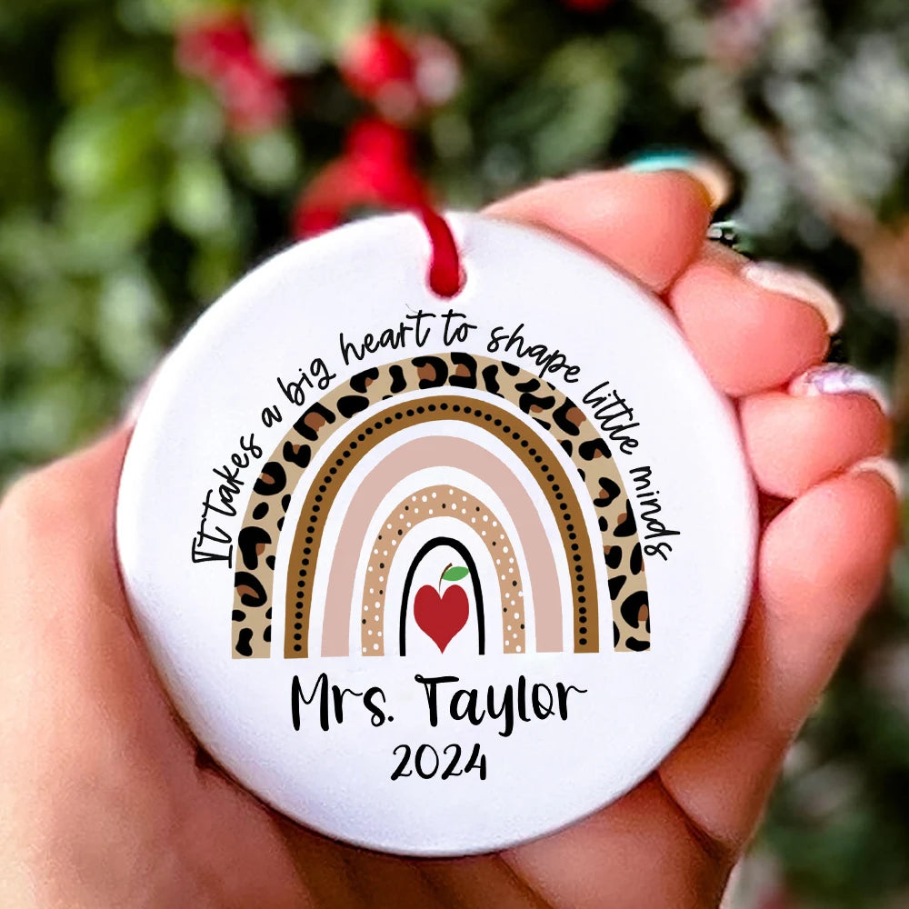 Personalised Rainbow Teacher Christmas Ornament – Custom Name