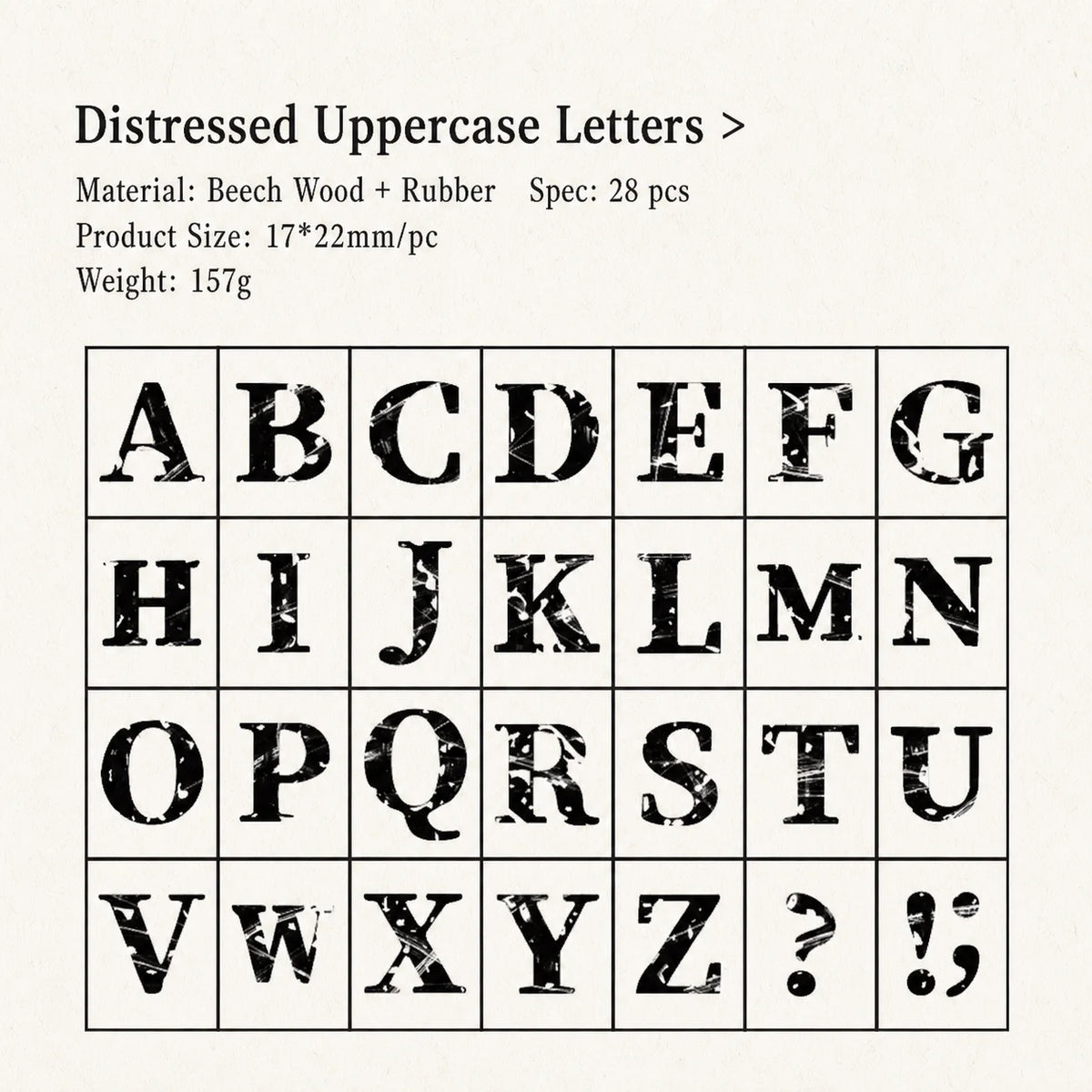 Vintage Broken Style Wooden Rubber Stamp Set – Letters & Numbers