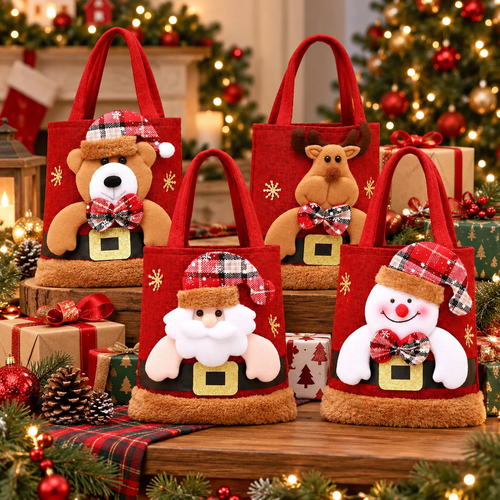 4-Pack Reusable Christmas Gift Tote Bags – Holiday Set