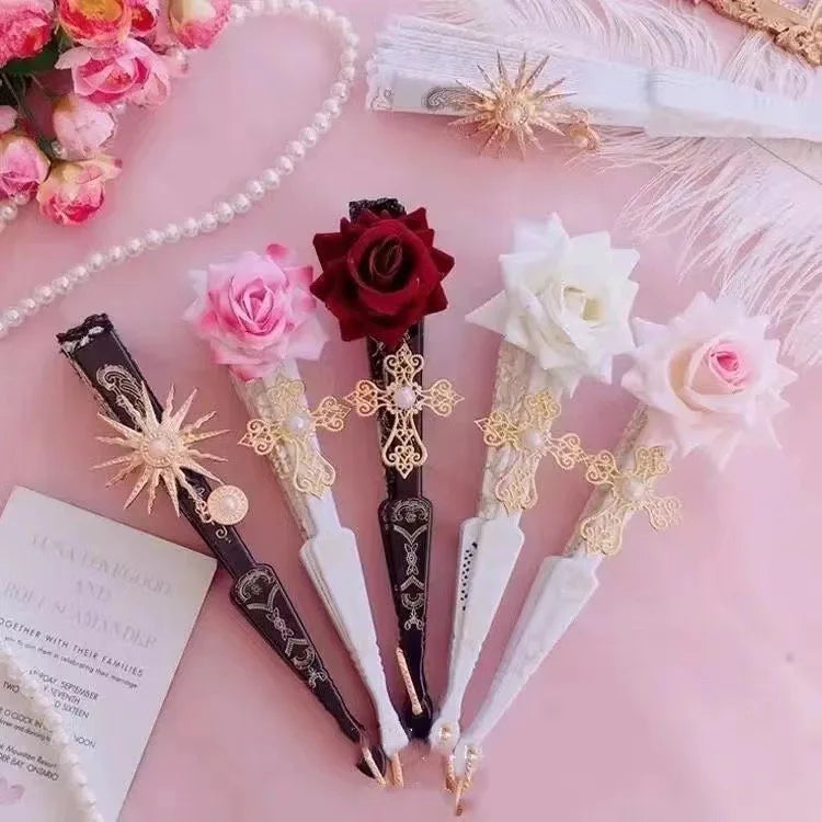 Retro Lace Folding Fan – European Rose Court Style Photo Prop
