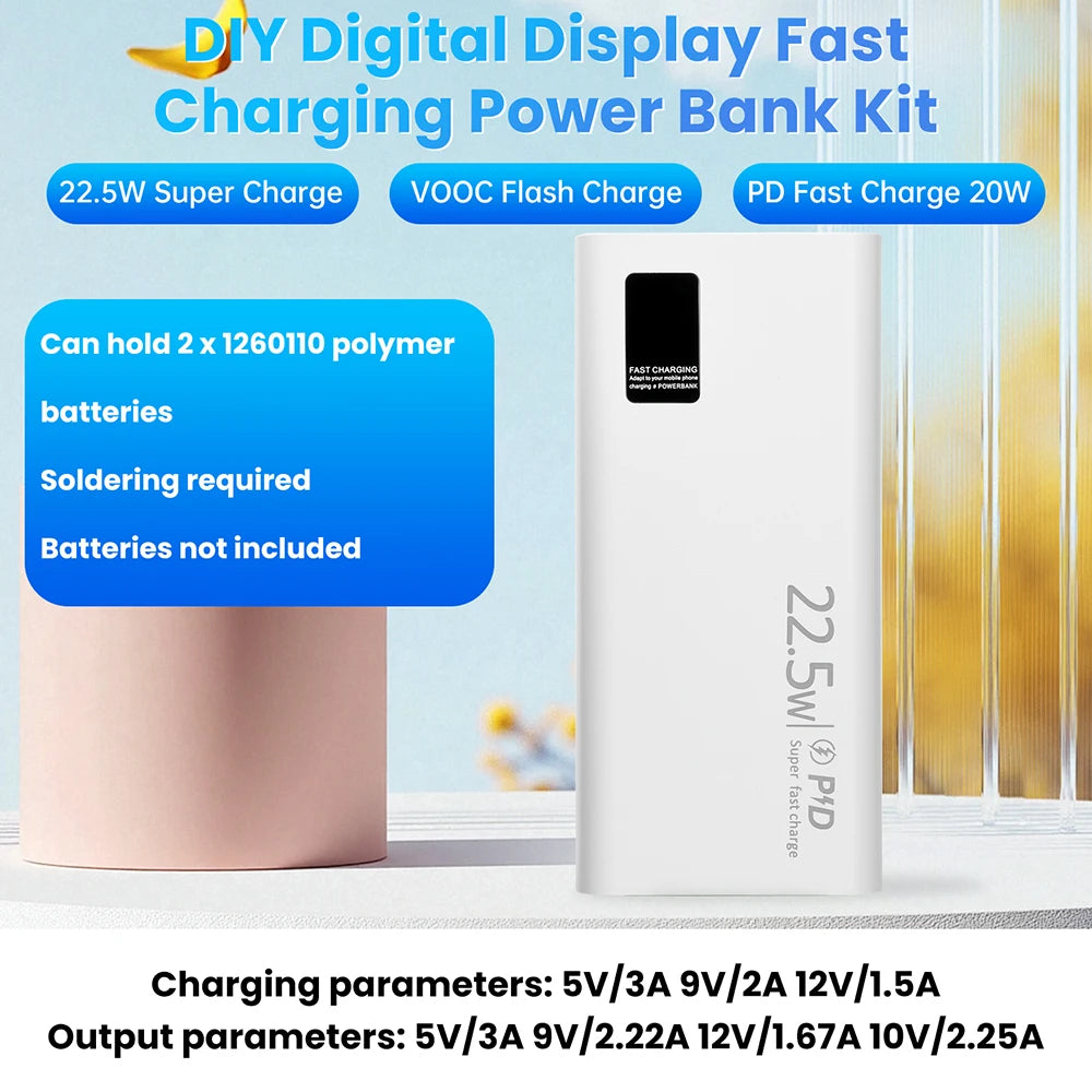 22.5W Fast Charging DIY Power Bank Case 20000mAh PD/QC/VOOC