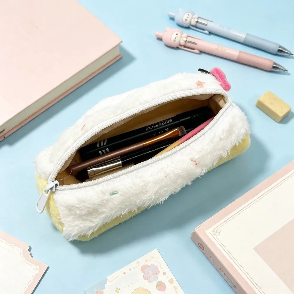 Kawaii Swiss Roll Plush Pencil Case – Large Capacity Pen Bag