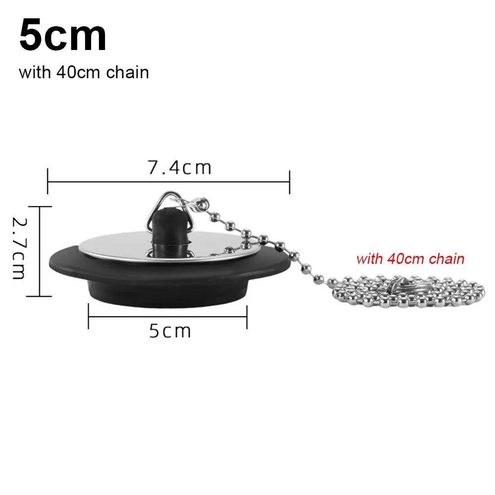 Rubber Bathtub Drain Stopper with Chain – 4/4.3/5cm Plug
