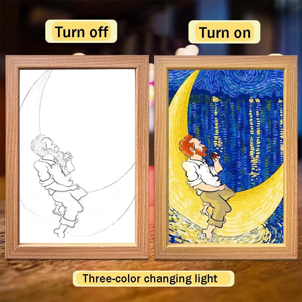 Van Gogh Starry Sky LED Light Painting – Wall Art Night Lamp
