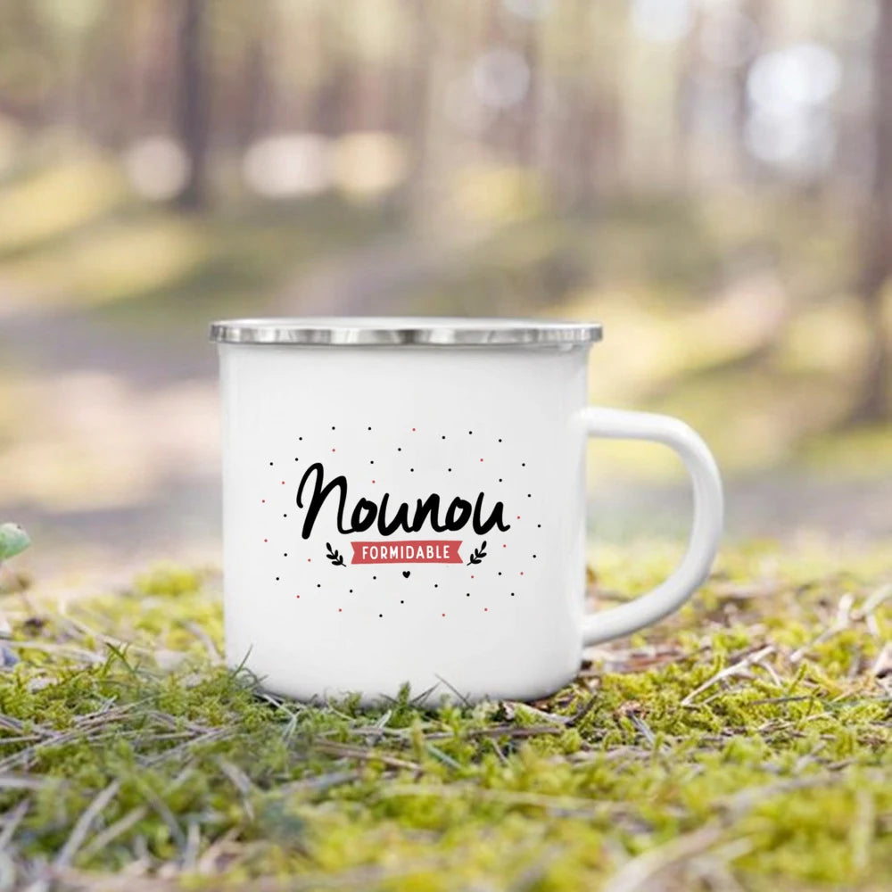 Thank You Nounou French Printed Enamel Mug – Gift Idea