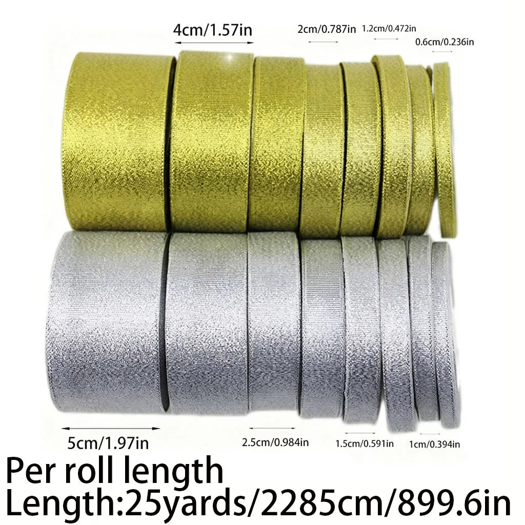 Gold & Silver Christmas Ribbon 25 Yards | Jacquard Polyester