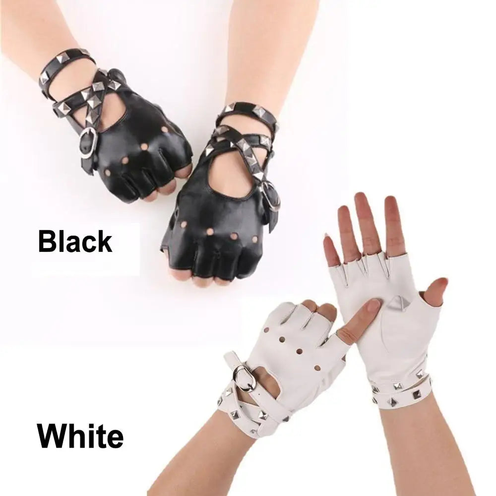 Punk Rivet Fingerless Gloves – Faux Leather Wrist Mittens