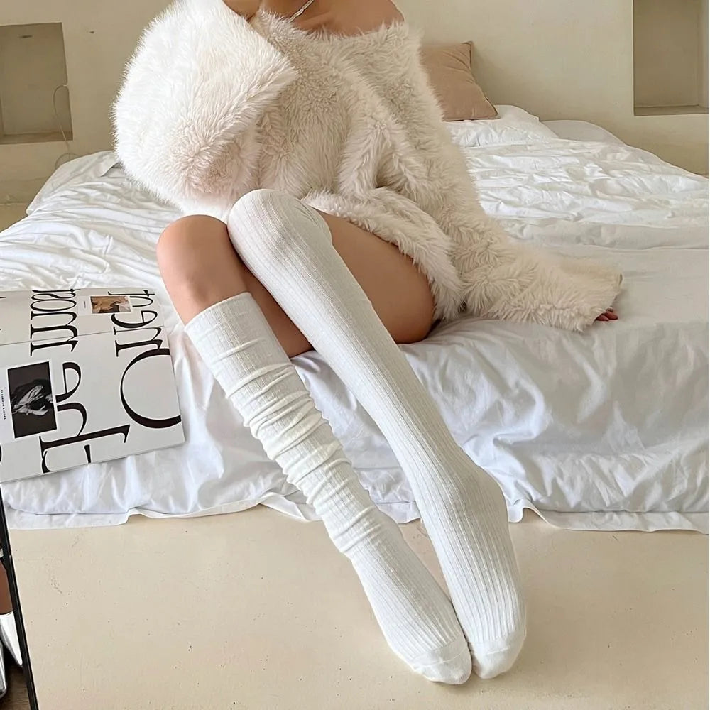 Women's Cotton Knee-High Socks – Warm Solid Color Calf Socks
