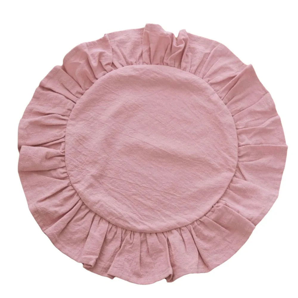 Round Ruffled Cotton Placemats | Rustic Wedding Table Decor