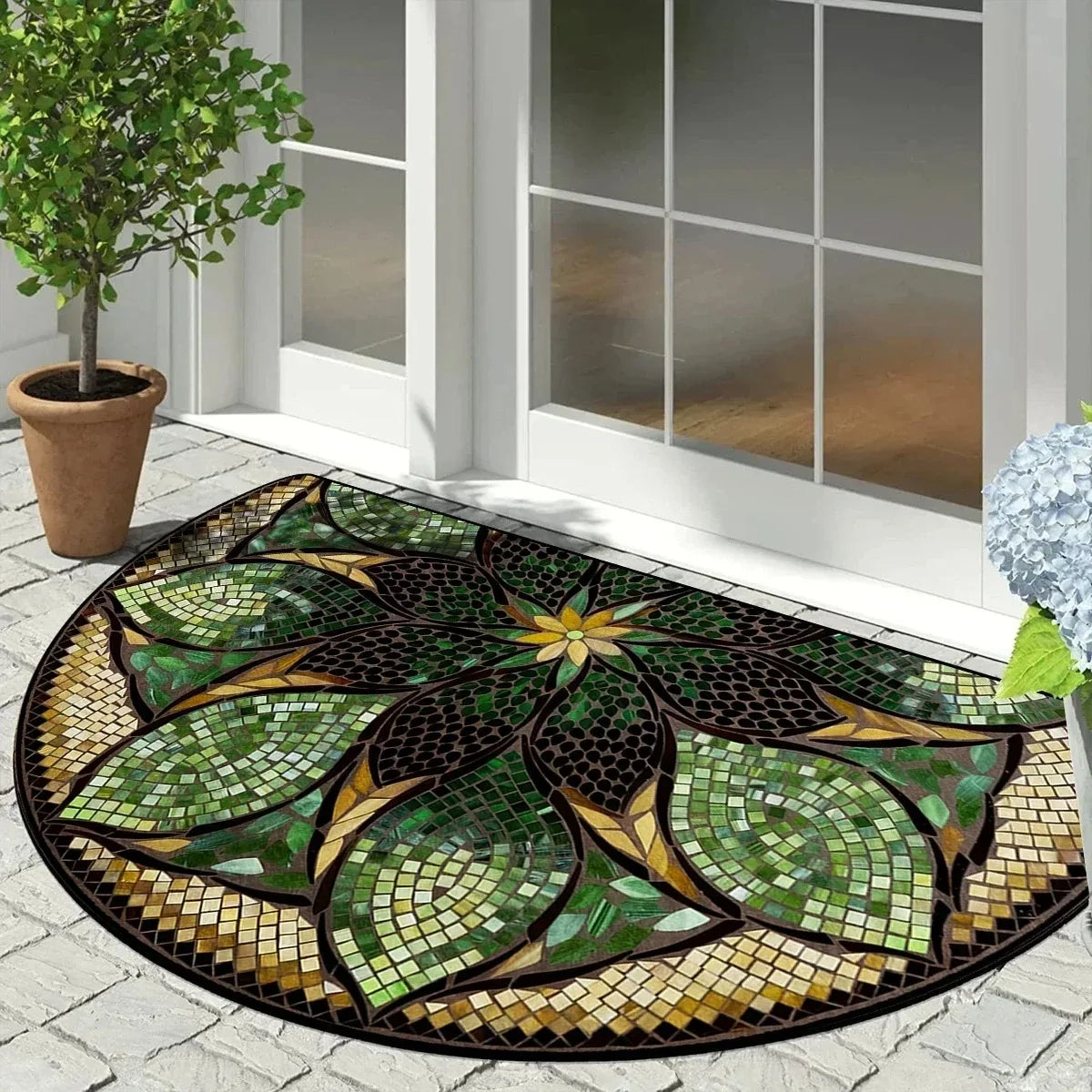 Semi-Circular Welcome Doormat – Anti-Slip Polyester Entry Rug