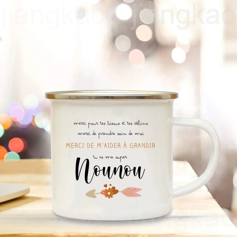 Thank You Nanny Enamel Mug – Printed Coffee Cup Gift for Nounou