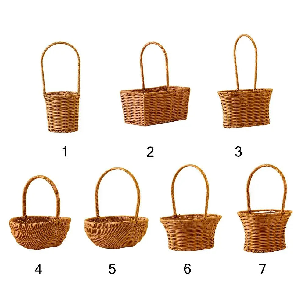 Imitation Rattan Woven Storage Basket with Handle – Brown