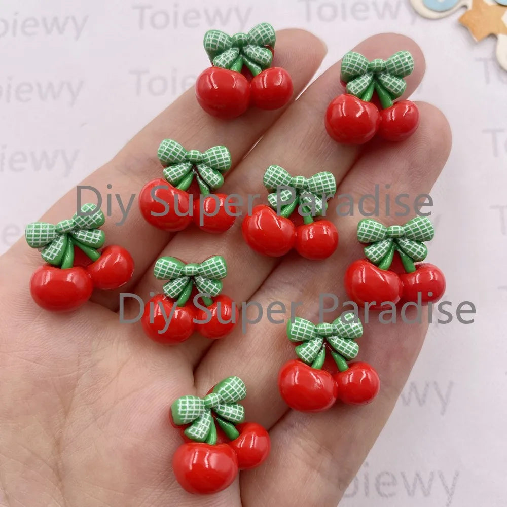 24pcs Kawaii Bow Cherry Resin Flatback Cabochons – DIY Crafts