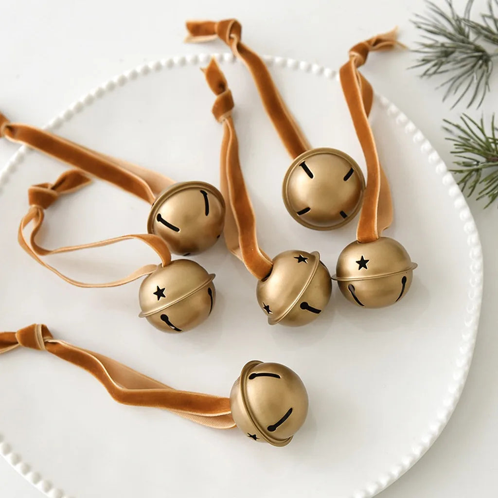 Iron Christmas Bell Ornaments with Velvet Ribbon – 6-Piece Set