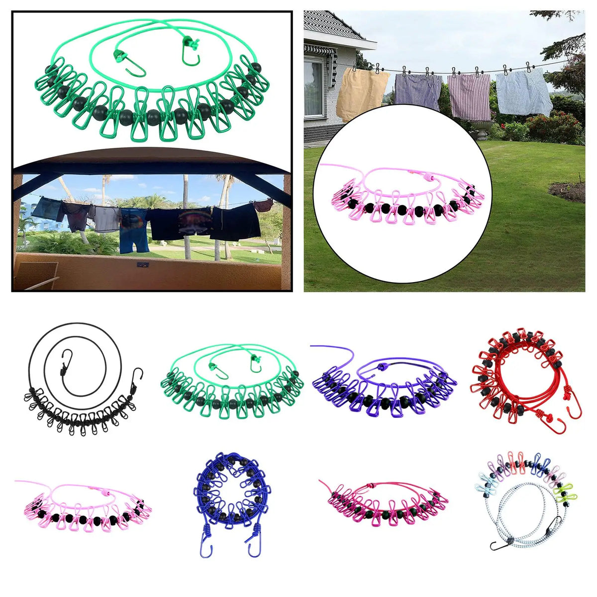 Retractable Elastic Clothesline with 12 Clips | Travel & Camping