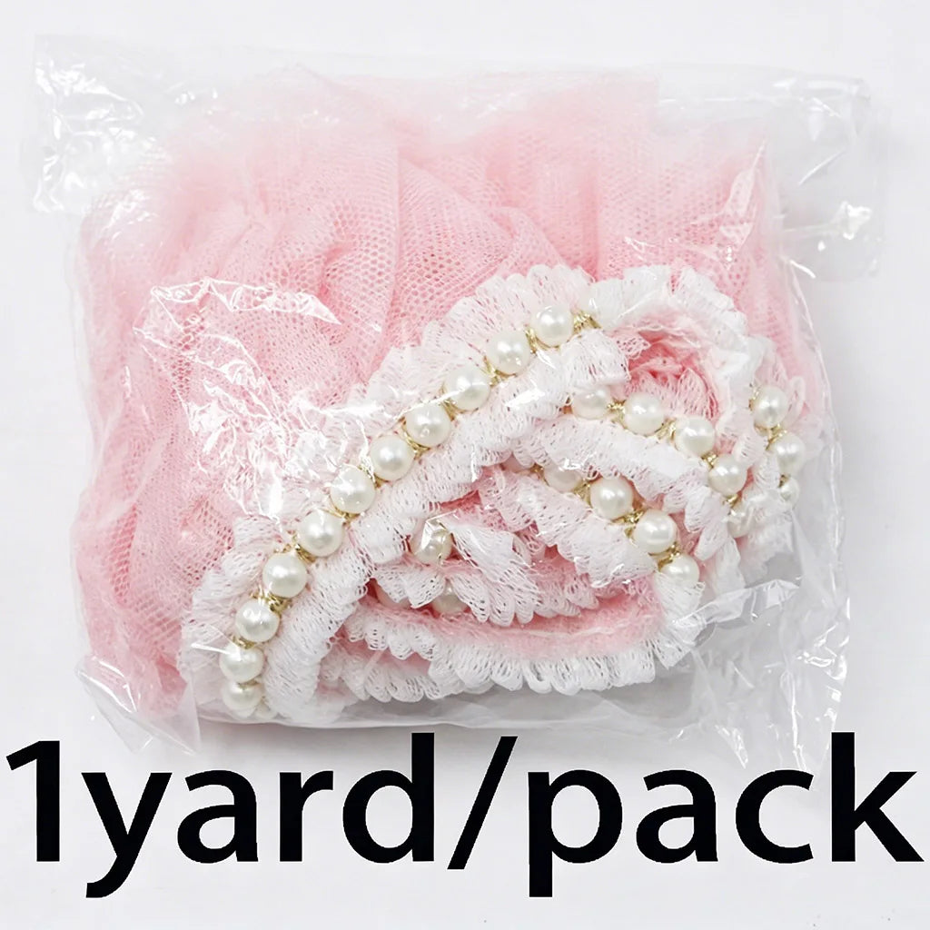 6cm Pearl Pleated Mesh Lace Trim – 1 Yard DIY Sewing