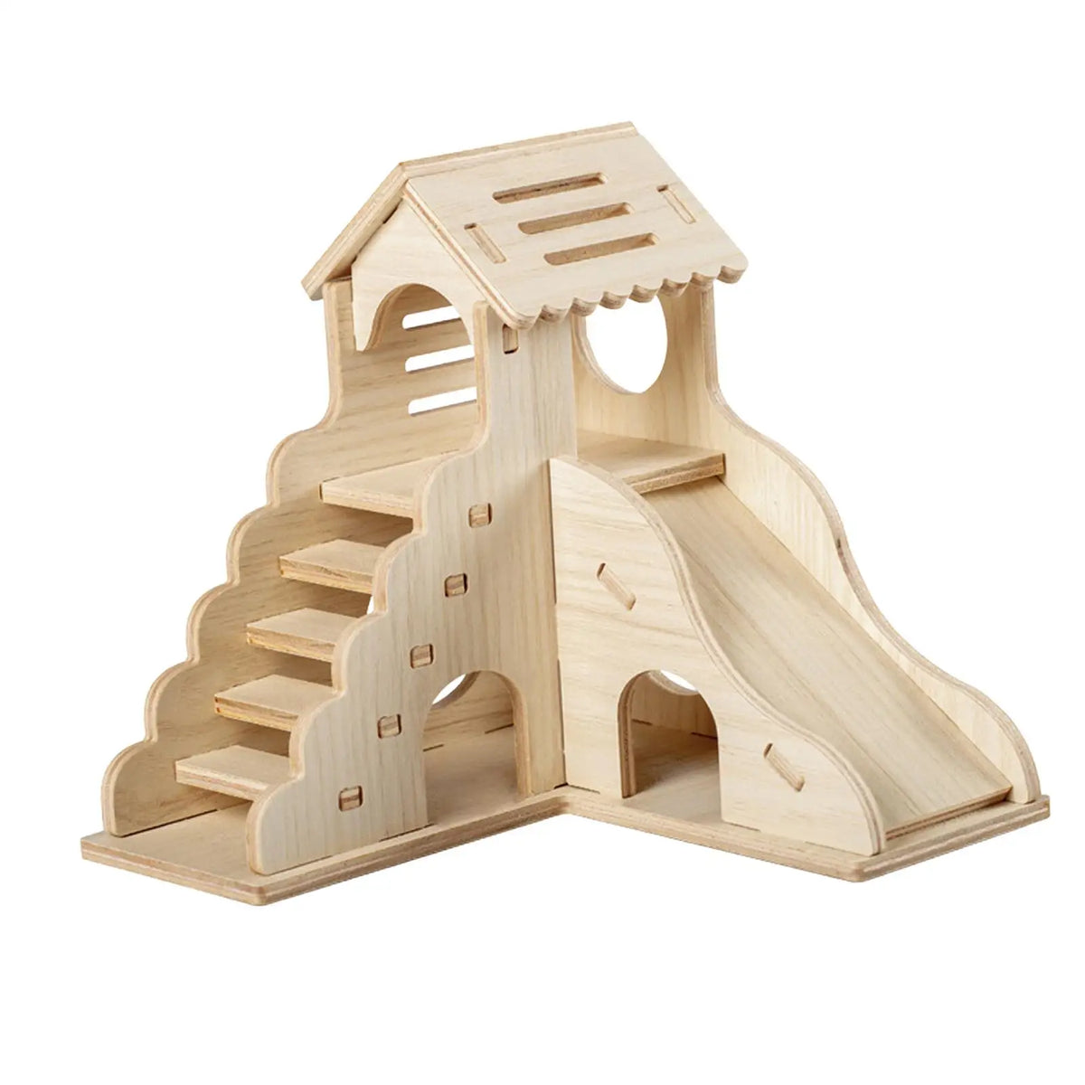 Wooden Hamster House Multi-Level Hideout Hut with Ladder