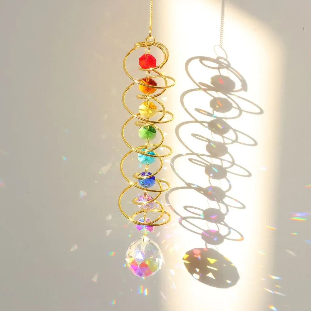 Crystal Spiral Sun Catcher – Rainbow Light Wind Spinner Decor