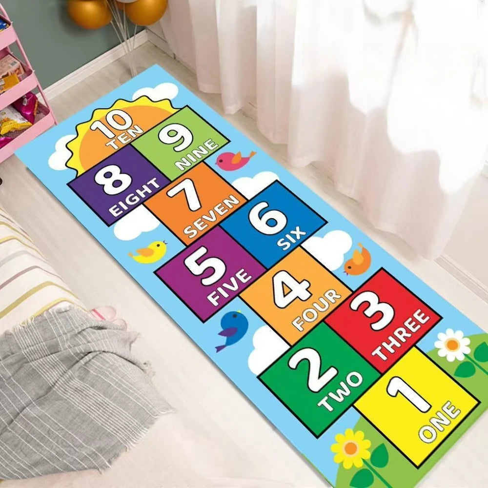 Hopscotch Cartoon Runner Rug – Kids Playroom & Bedroom Mat