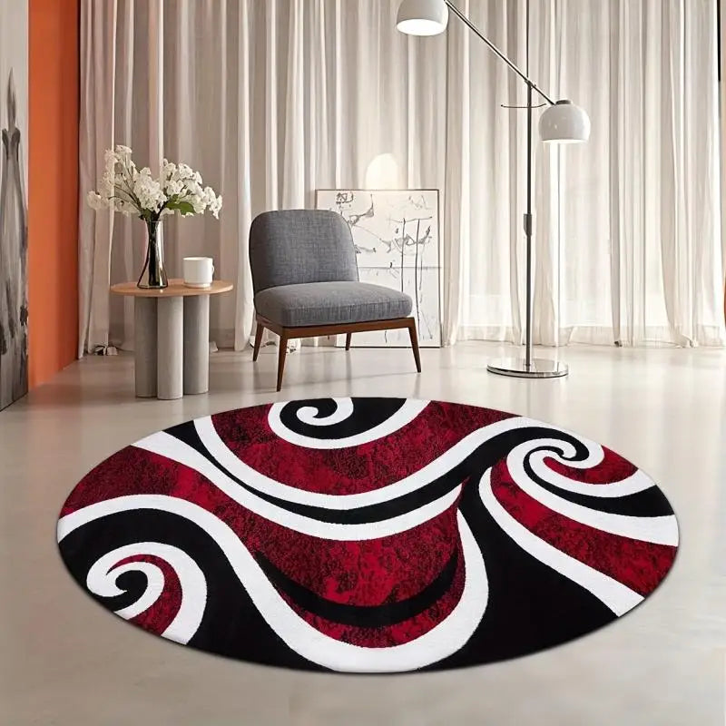 Round Sports Print Area Rug – Anti-Slip Bedroom Floor Mat